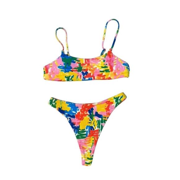 Aurelle Other - Aurelle Swim Henri Multicolor Bralette Bikini Top Size Medium Button Size Small
